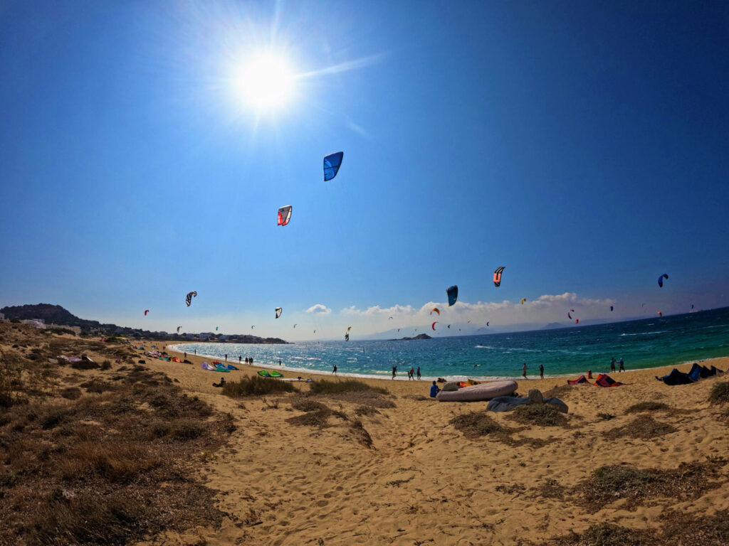 Kitesurfing in Mikri Vigla , Naxos,Greece.