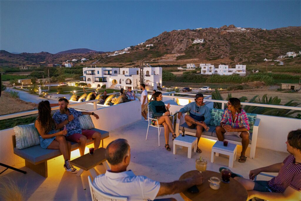 A group of friends enjoy an amazing night at Rooftop Bar Naxos
